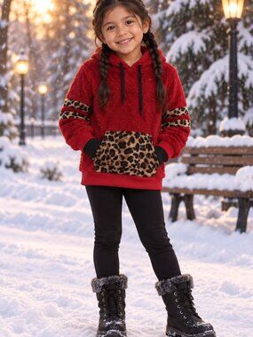 FORREAL BOUTIQUE GIRLS ANIMAL PRINT SHERPA LONG SLEEVE HOODIE